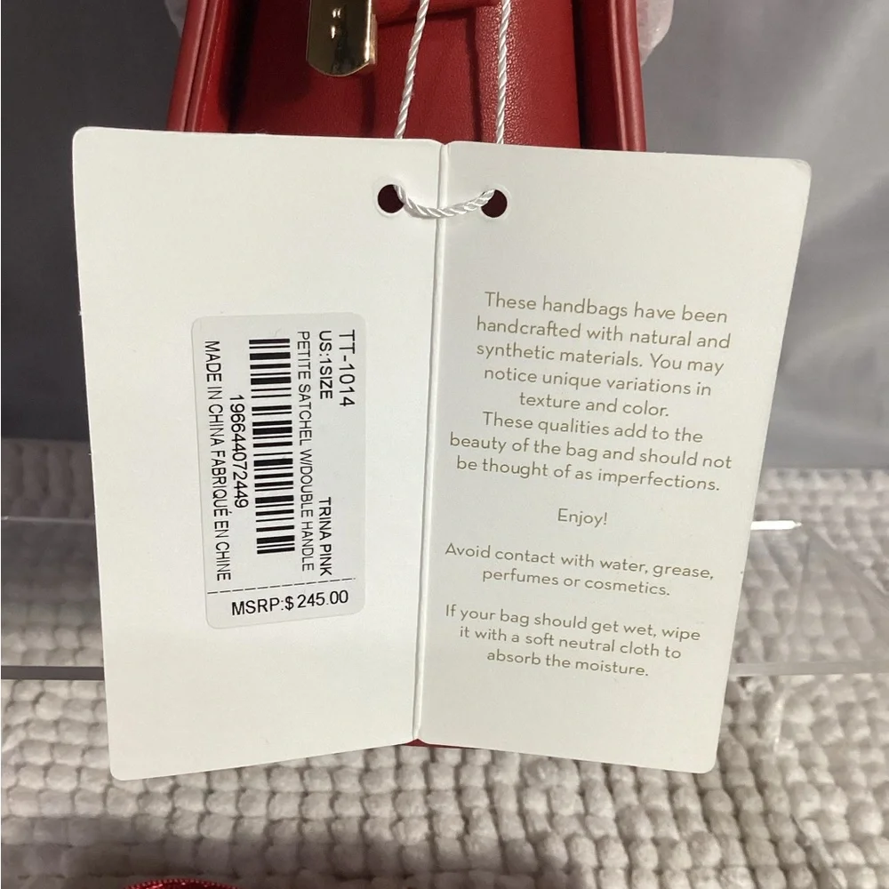 Trina Turk Red Petite Satchel Double Handles & Crossbody Strap NEW